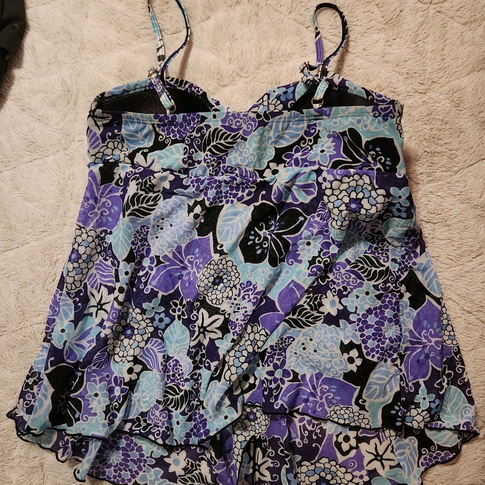 A Shore Fit's Floral Blue and Purple Women's Swim Top - Picture 2 of 4